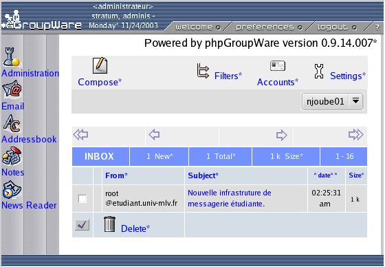 Le client mail de phpgroupware