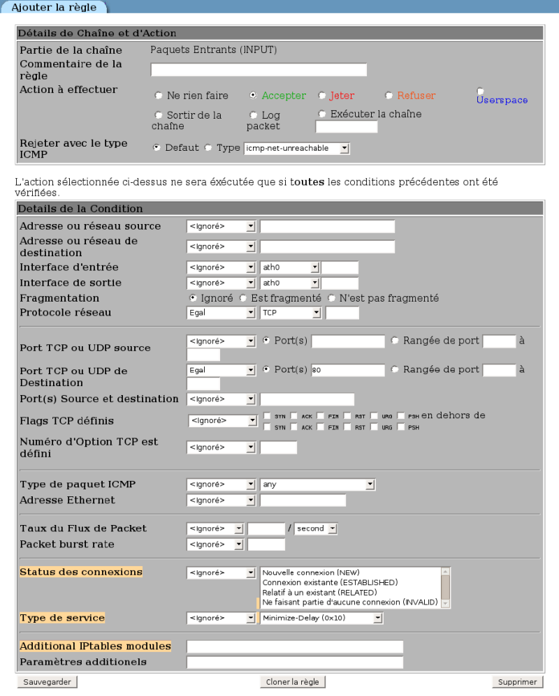 Ajouter une règle iptables