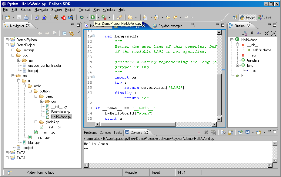 Eclipse workspace avec Pydev