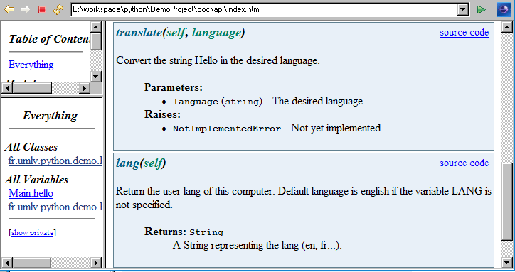 Documentation avec epydoc